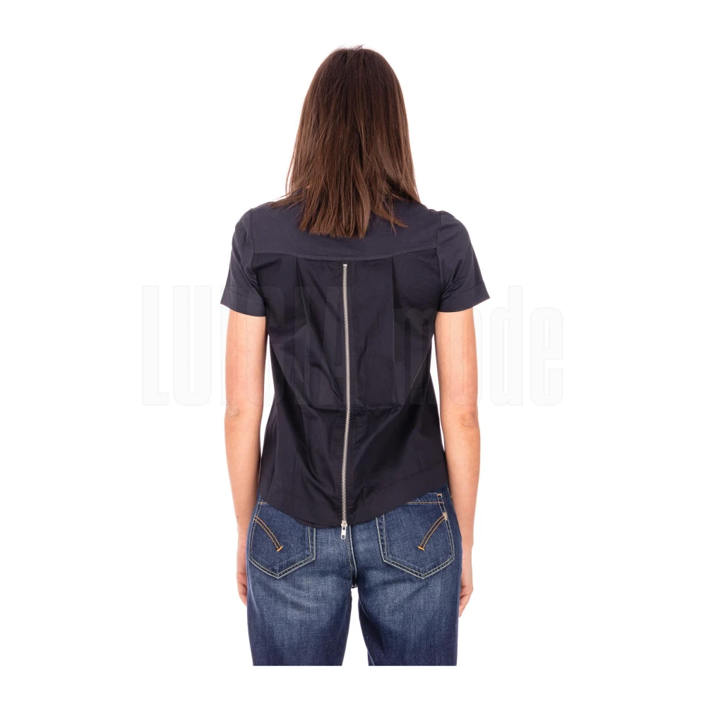 Alpha Studio Jersey Kraag Korte Mouw Top Blue Dames