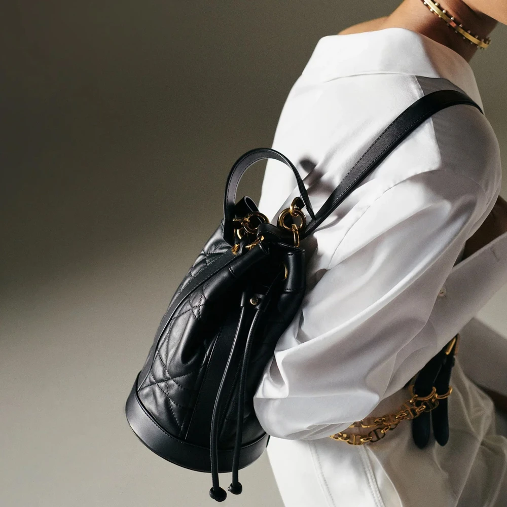 Dior Leren rugzak met goudkleurige kettingbanden Black Dames