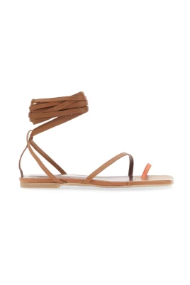 Strappy Leather Lace-Up Flat Sandals