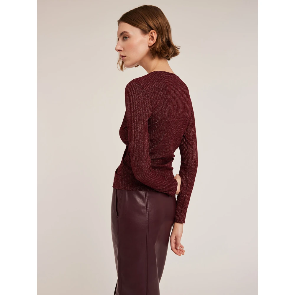 Motivi Geribbelde Crossover Pullover van Lurex Red Dames