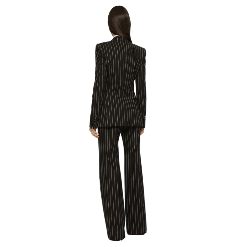 Dolce & Gabbana Bruine Gestreepte Wol Palazzo Broek Brown Dames