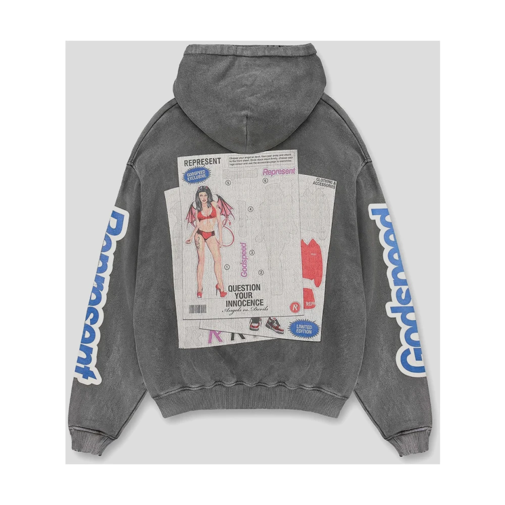 Represent Katoenen Hoodie met Print Gray Heren