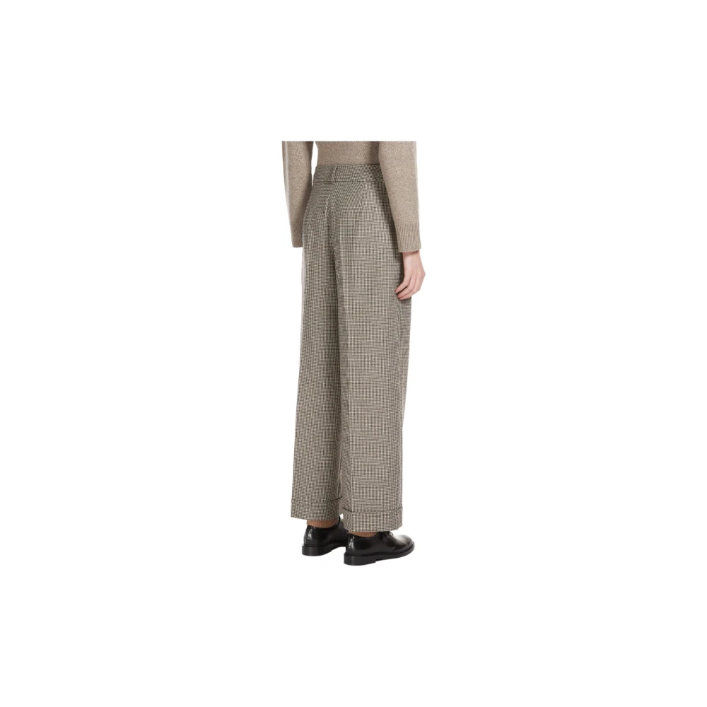 Max Mara Houndstooth Wool Cashmere Palazzo Broek Gray Dames