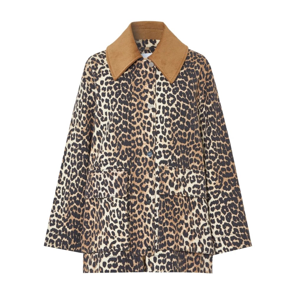 Ganni Women's Beige Printed Canvas Midi Jacket - Light Jackets - 2XS/Xs - Jackets