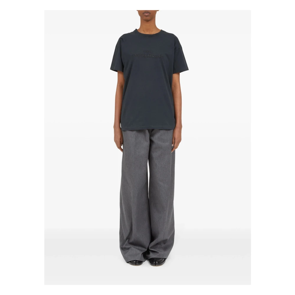 Maison Margiela Geborduurd katoenen T-shirt in Beluga grijs Gray Heren