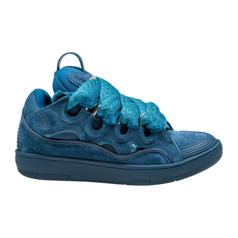 Lanvin Petrolblå Mocka Sneakers Mandel Tå Blue, Herr