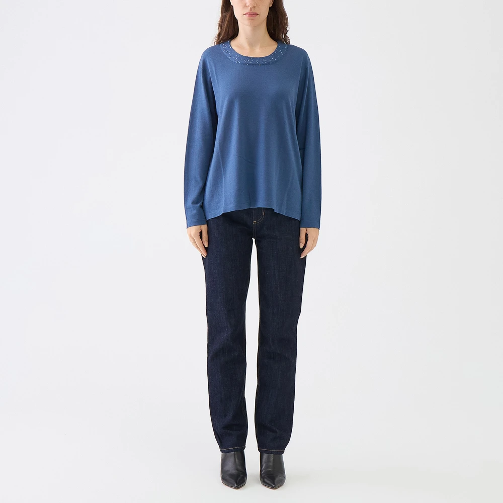 Le Tricot Perugia Wollen Paillet Ronde Hals Trui Blue Dames