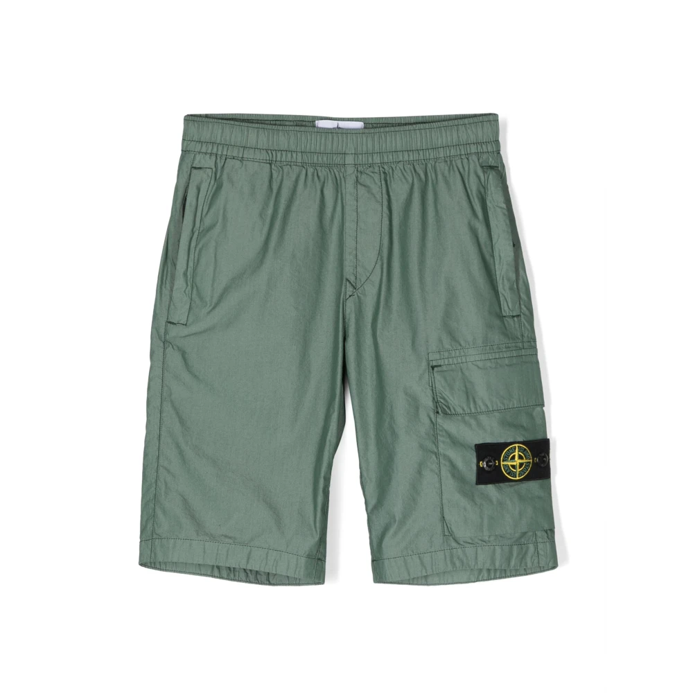 Stone Island Groene technische katoenen shorts met verwijderbaar logo-embleem Green Heren