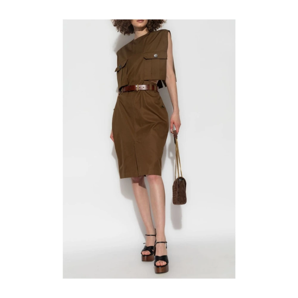 Saint Laurent Katoenen poplin jurk met cut-out details Brown Dames