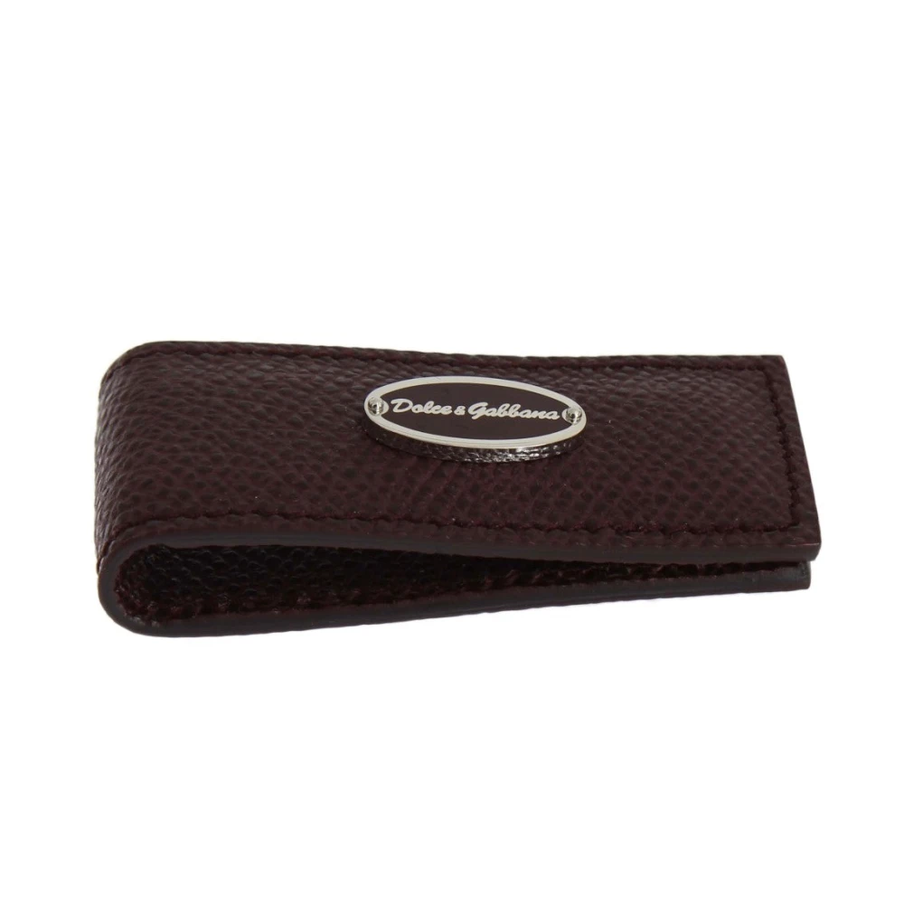 Dolce & Gabbana Bordeaux Leather Magnet Money Clip Röd Herr