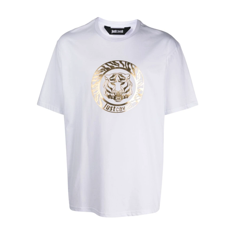 Just Cavalli Tiger Head Logo Print T-shirts en Polos White Heren