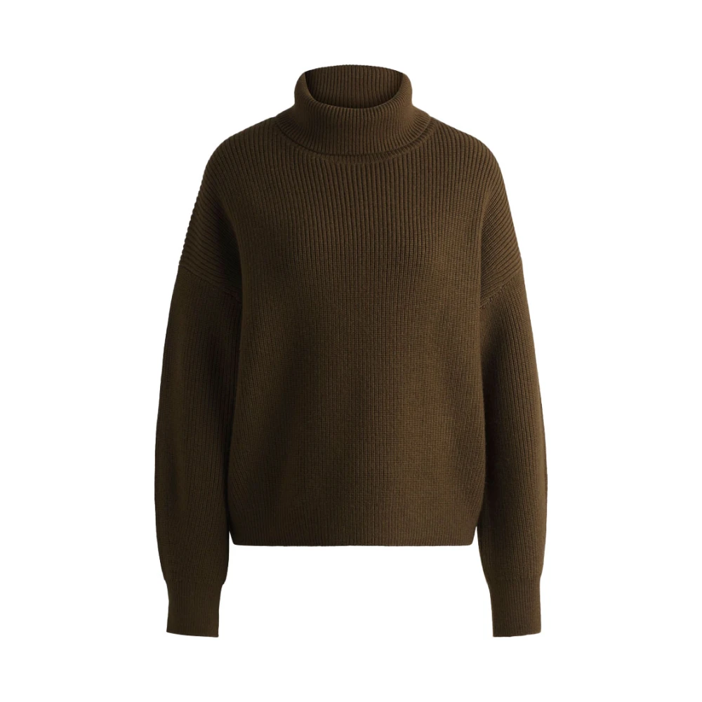 Hugo Boss Oversized Wollen Trui met Rolhals Green Dames