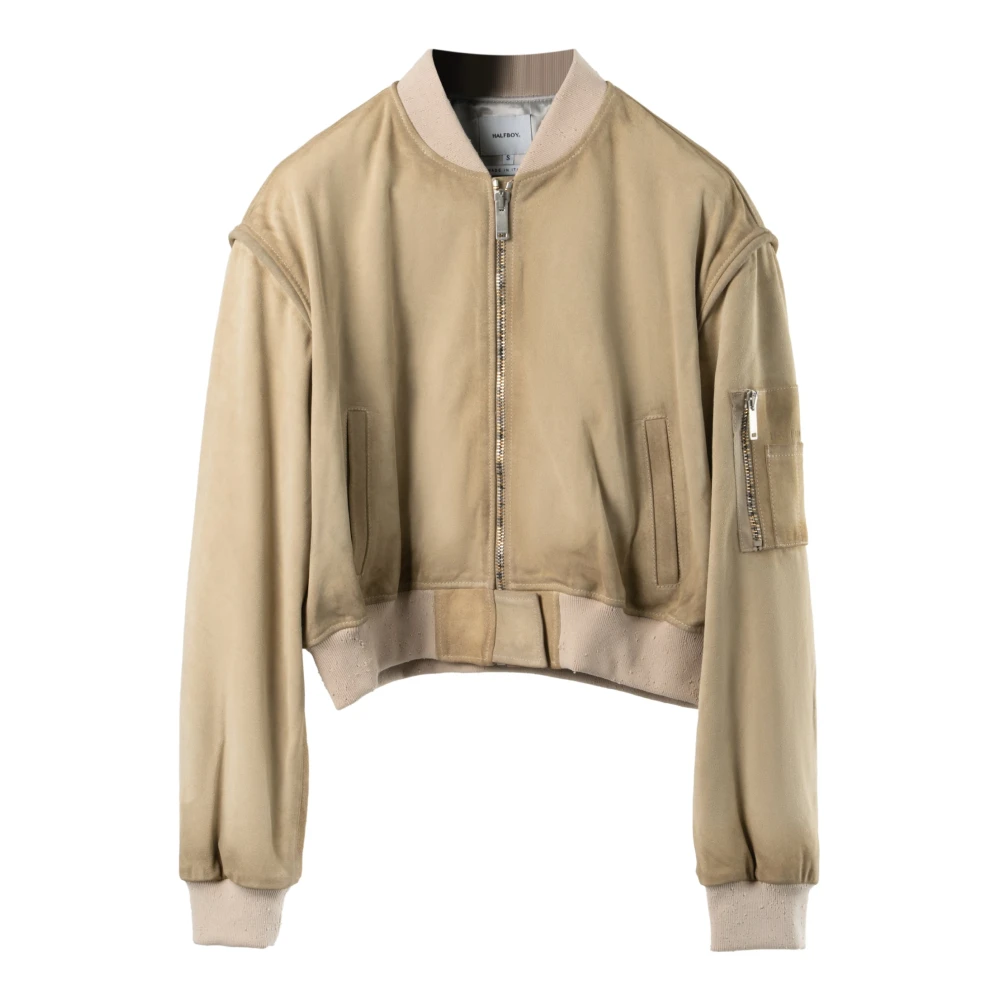 Halfboy Luxe Suede Cropped Bomber Jas Beige Dames