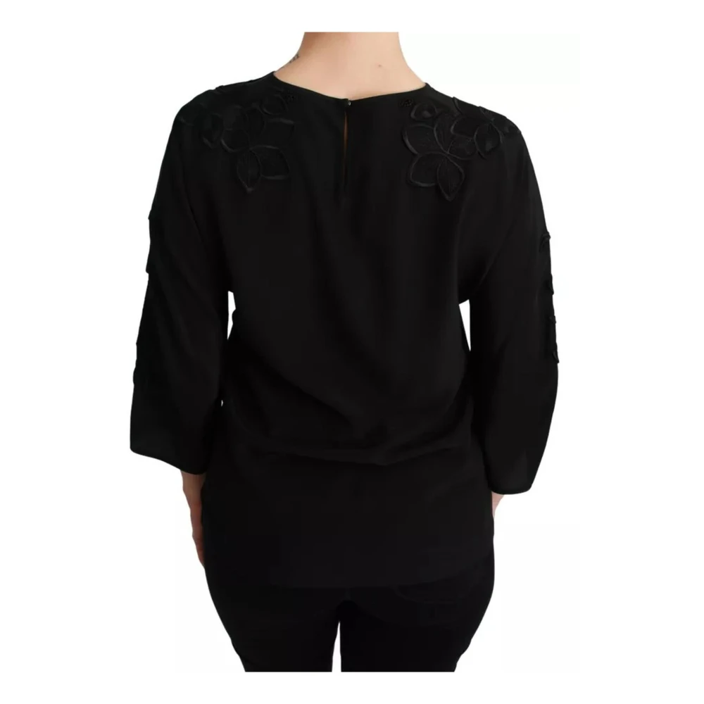 Dolce & Gabbana Zwarte Bloemen Zijden Geborduurde Blouse Black Dames