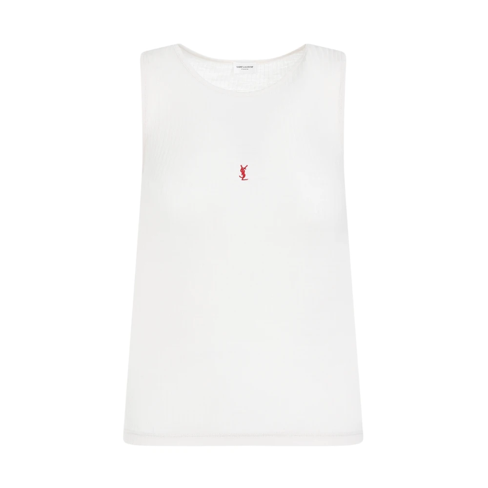Saint Laurent Geribbelde Wollen Tanktop Naakt & Neutrals White Dames
