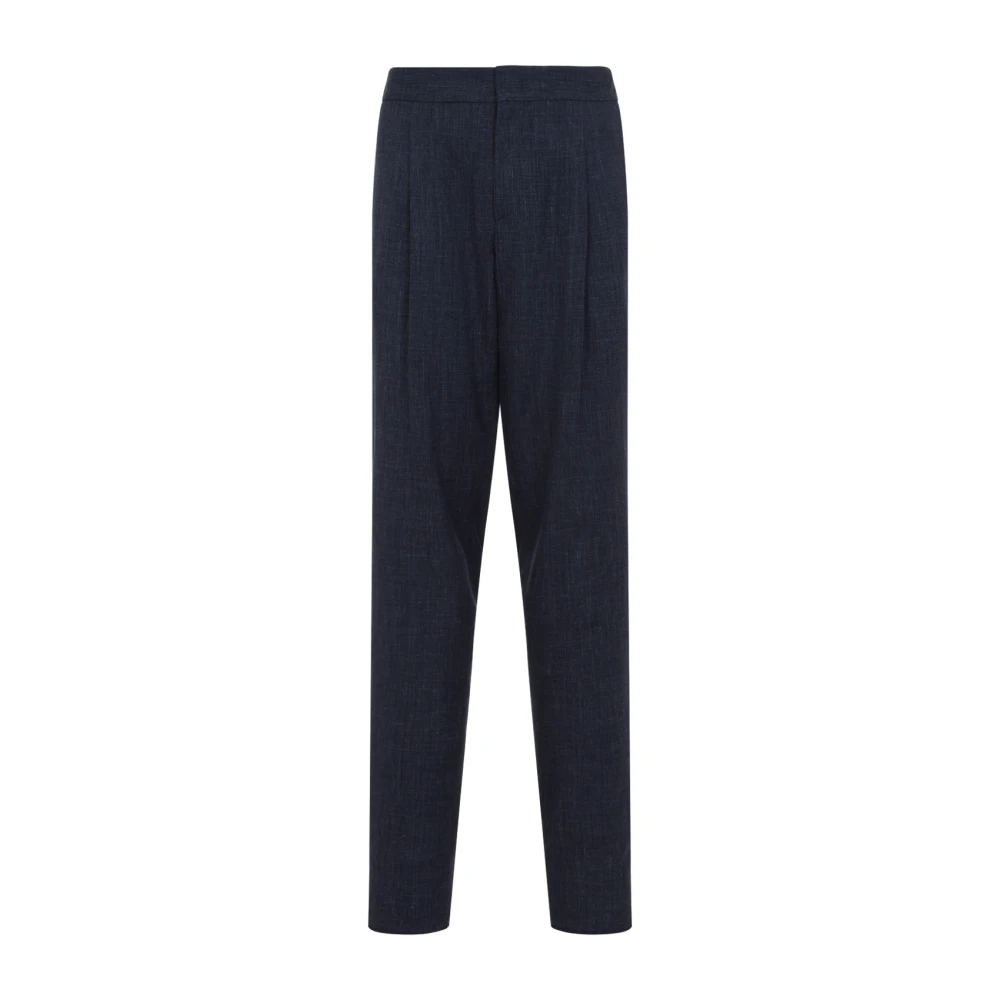 Giorgio Armani Blauwe Wol Linnen Zijden Broek Blue Heren