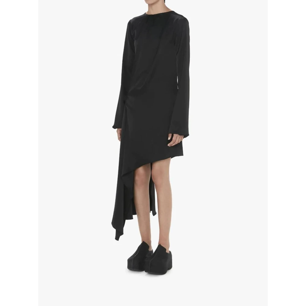 JW Anderson Asymmetrische Satijnen Jurk Black Dames