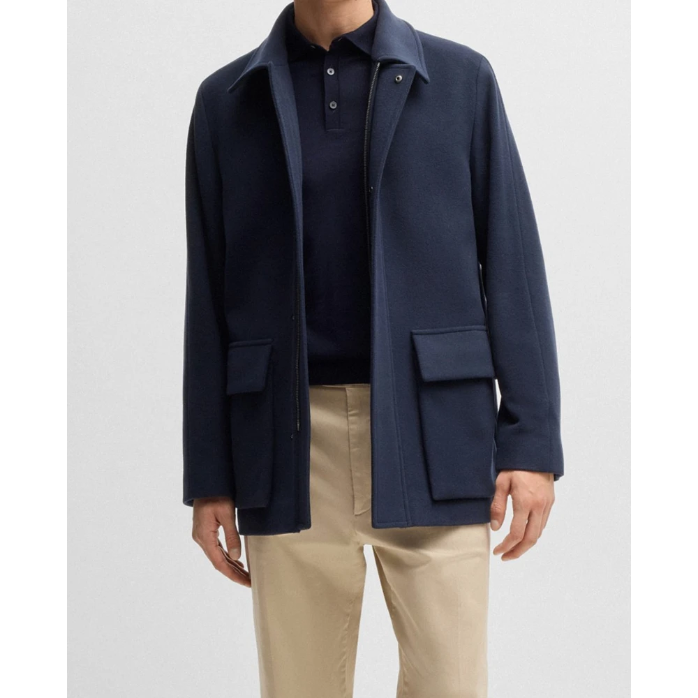 Hugo Boss Blauwe wollen jas met verborgen rits Blue Heren
