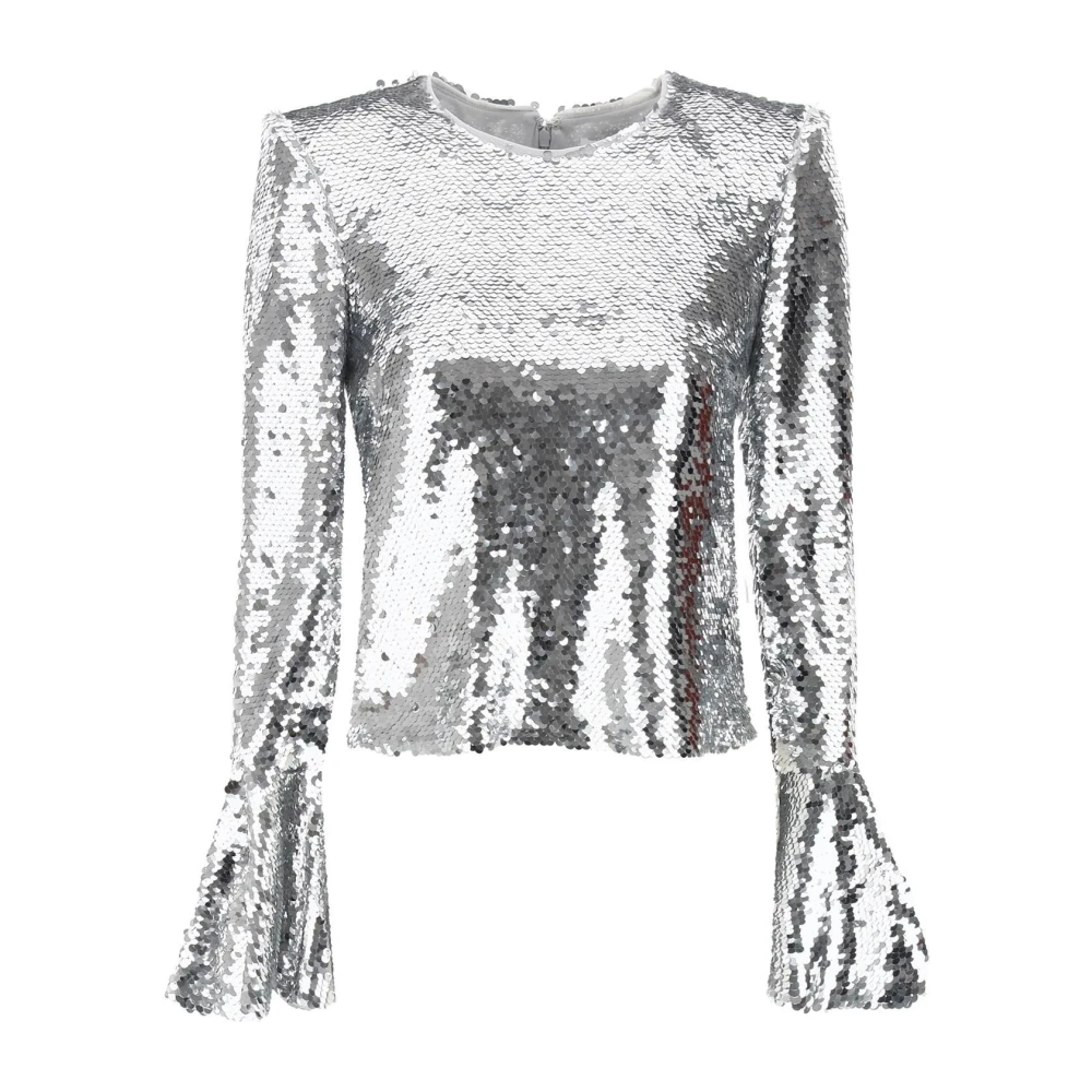 Self Portrait Pailletten Crop Top Gray Dames