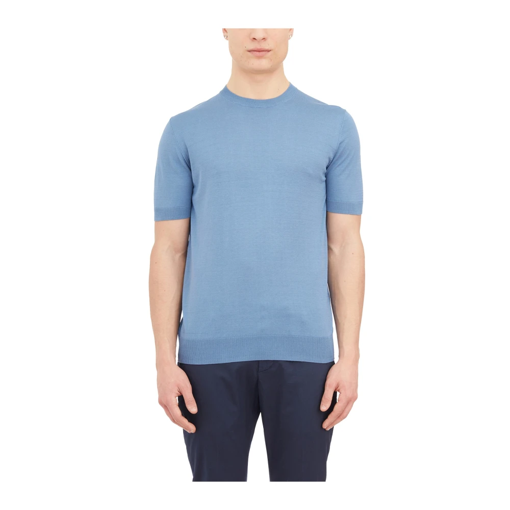 Paolo Pecora Zijde en Katoen Gebreid T-Shirt Blue Heren