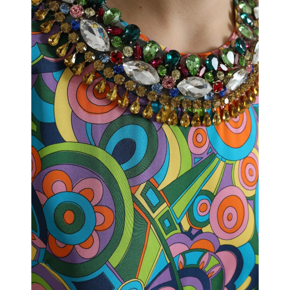Dolce & Gabbana Geometrische Zijden Mini Jurk met Kristalversieringen Multicolor Dames