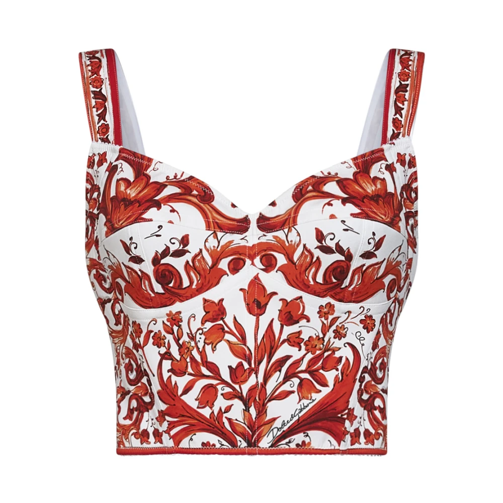 Dolce & Gabbana Women's Multicolor Majolica-Print Charmeuse Bustier Top - Sleeveless Tops - Xl - Tops