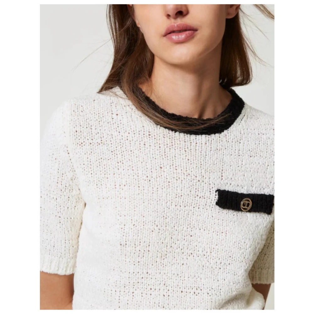 Twinset Kortemouw Gebreide Trui met Ribdetails White Dames