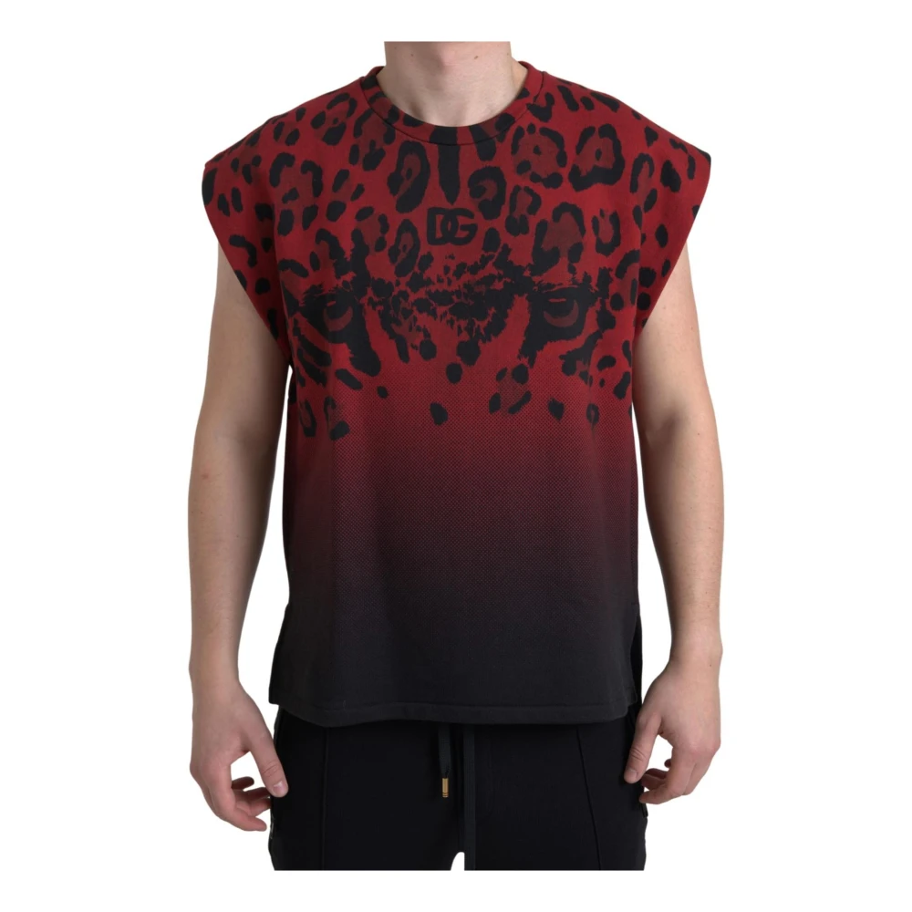 Dolce & Gabbana Men's Red Leopard Print Tank Top