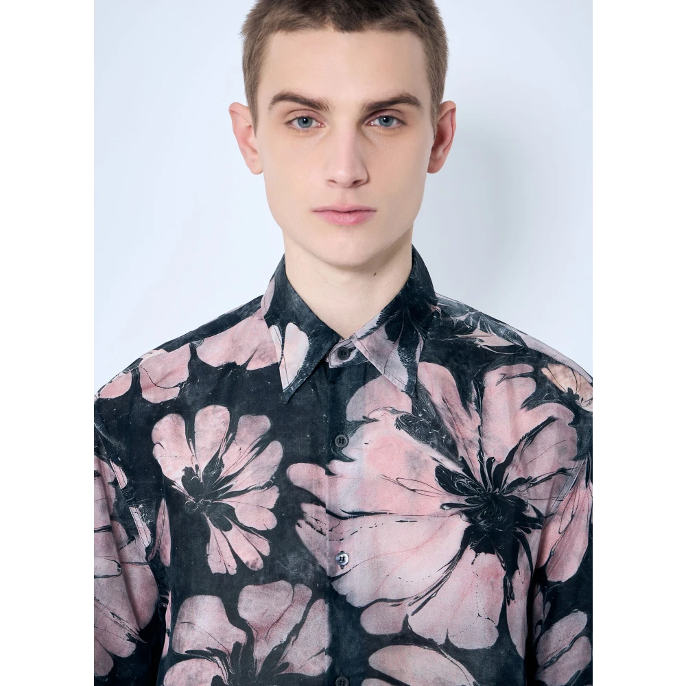 Dries Van Noten Bloemen Zijden Overhemd Multicolor Heren