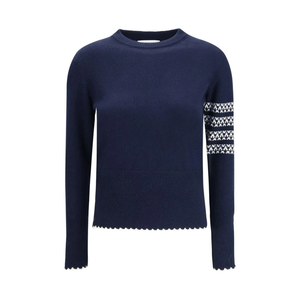 Thom Browne Women's Blue Fleece Wool Sweatshirt With Ribbed Hem And Cuffs