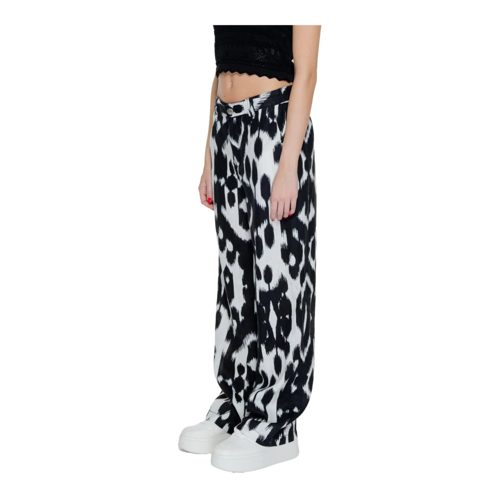 Street One Abstract Print WideLeg Linnen Broek Black Dames