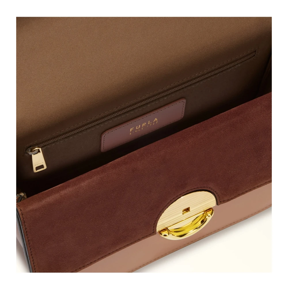 Furla Roze leren schoudertas met suède details Pink Dames