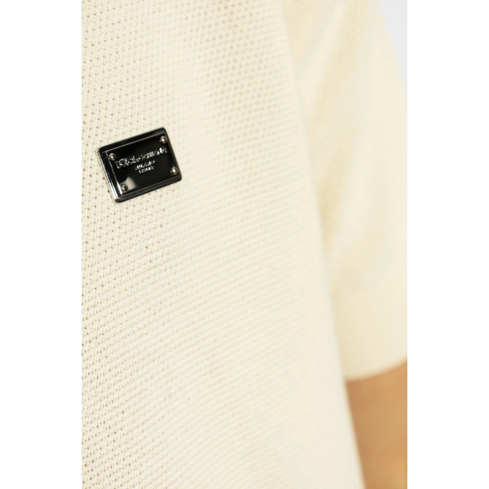Dolce & Gabbana T-shirt met logoplaatje Beige Heren
