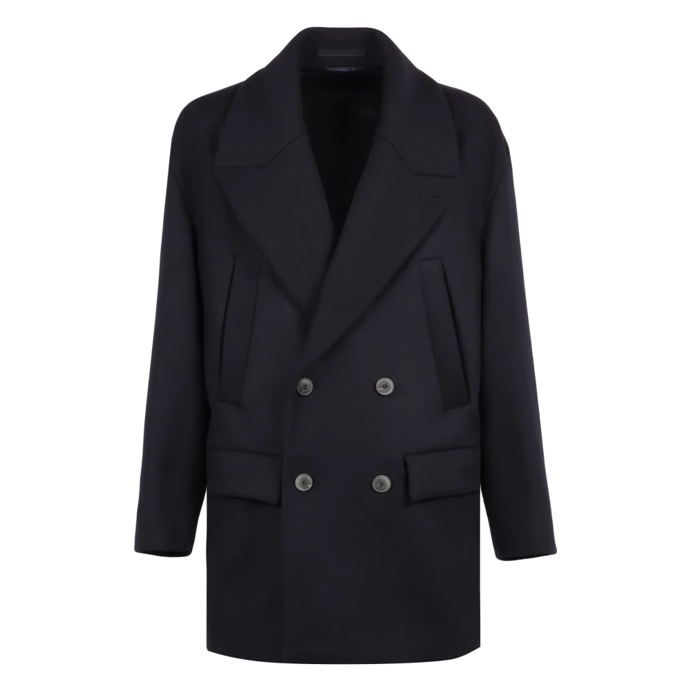 Giorgio Armani Double-breasted peacoat met reverskraag Blue Heren