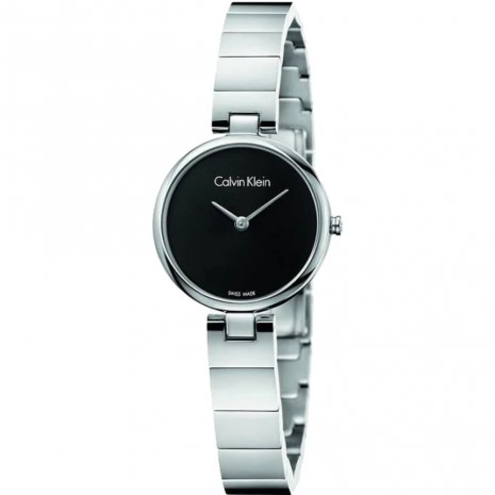 Calvin Klein Autentiskt kvartsur med svart urtavla och silverfärgat stålarmband Gray, Dam
