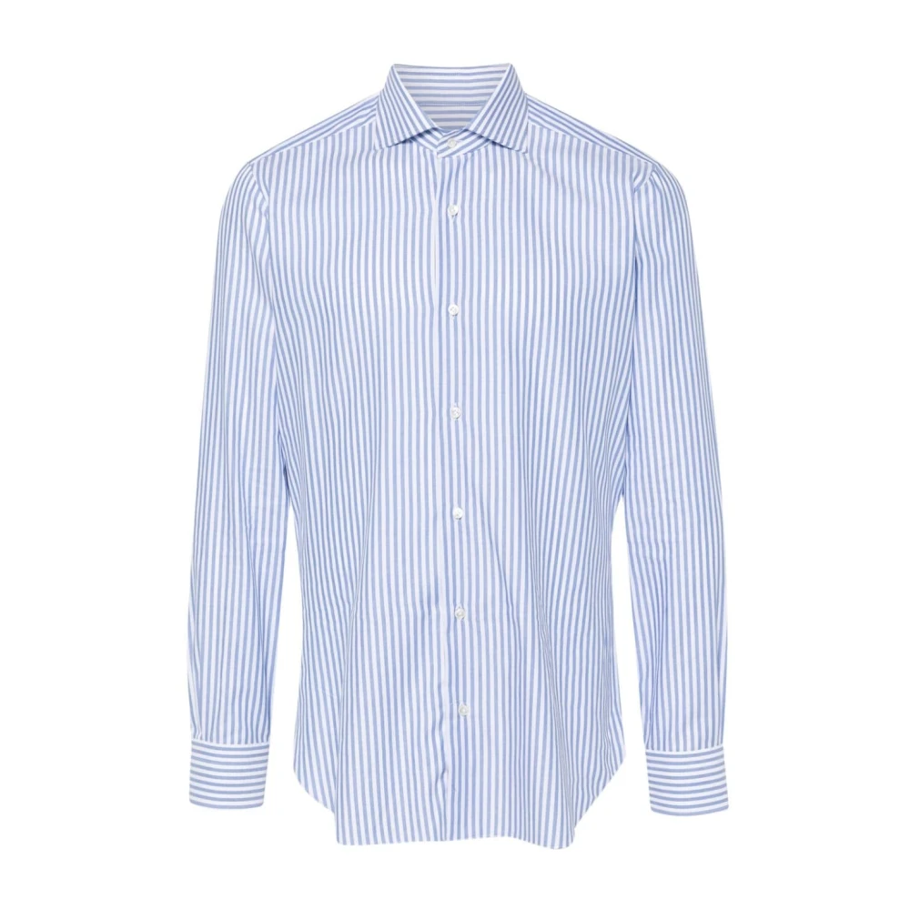 Barba Blauw Gestreept Shirt Verticaal Motief Blue Heren