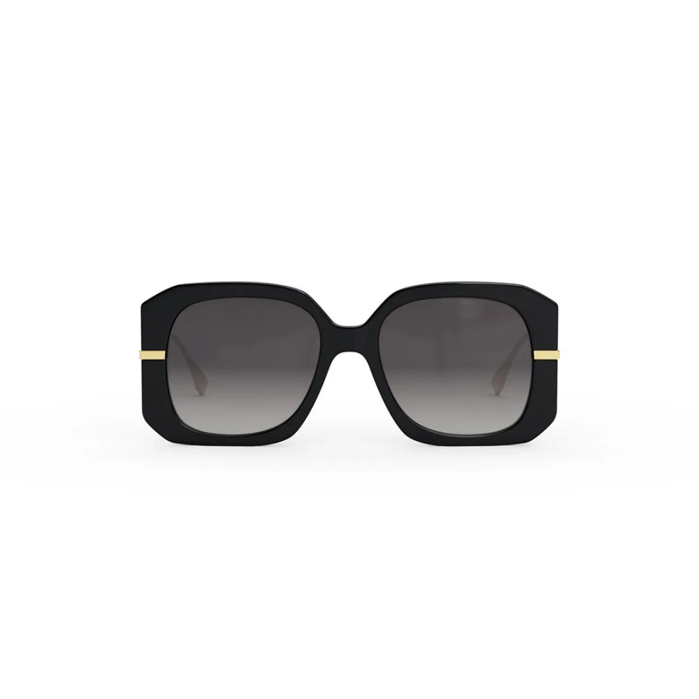 Fendi Glamoureuze vierkante zonnebril met zwart acetaat frame en goudkleurig metaal Black Unisex
