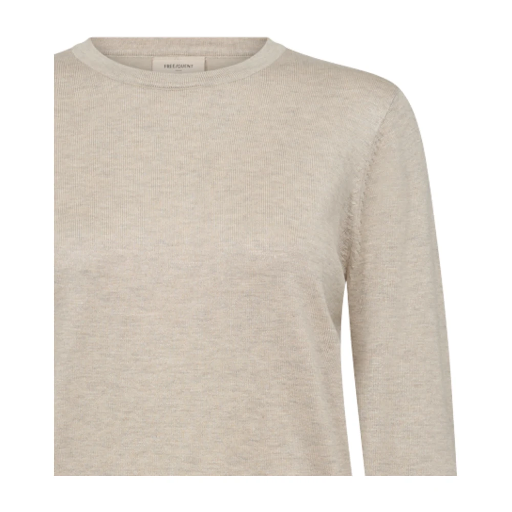 Freequent Beige Ronde Hals Trui met Knoopdetail Beige Dames