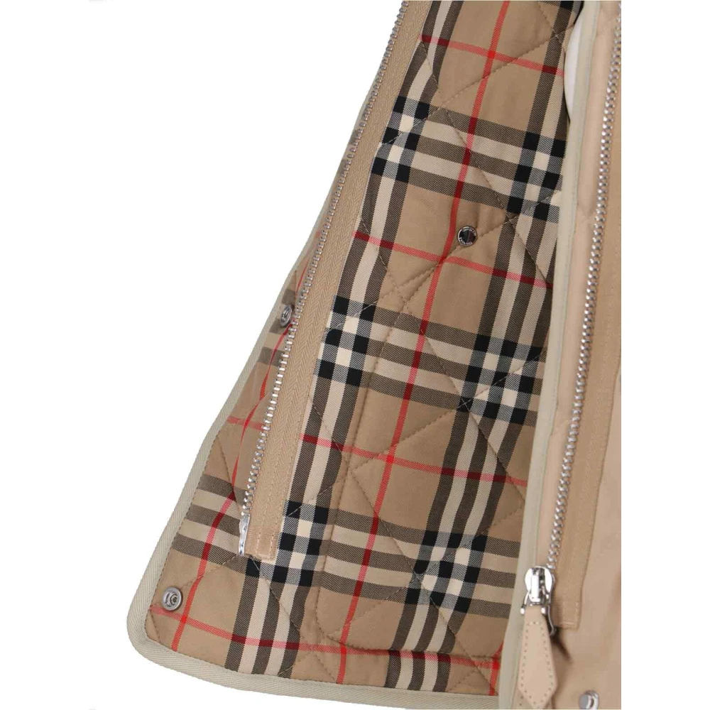 Burberry Beige Ribfluwelen Kraag Jas met Logo Beige Dames