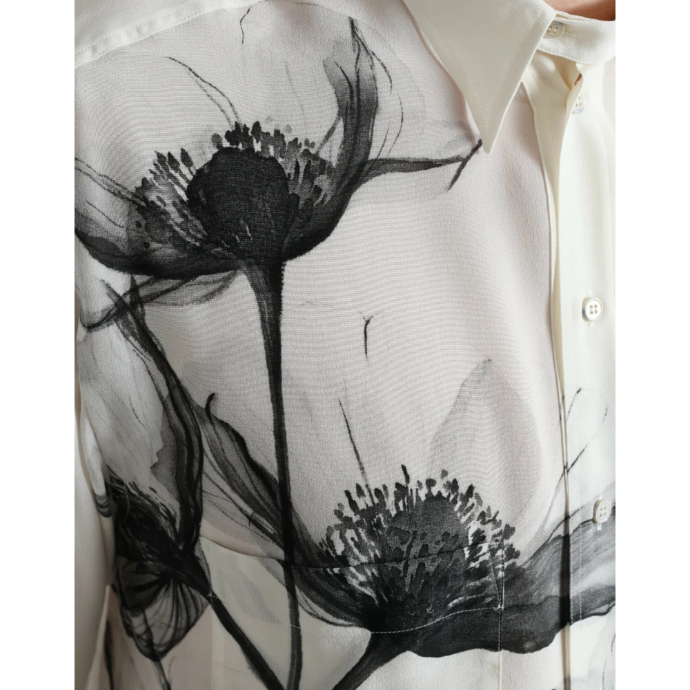 Dolce & Gabbana Elegante bloemen zijden overhemd White Heren