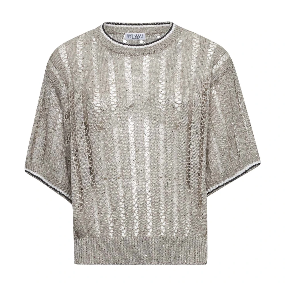 BRUNELLO CUCINELLI Gestreepte Linnen Trui met Pailletten Gray Dames