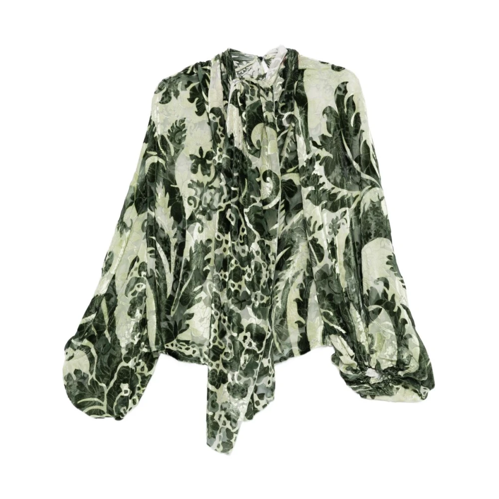 F.r.s For Restless Sleepers Women's Green Silk Printed Blouse - Blouses - S - Blouses & Shirts
