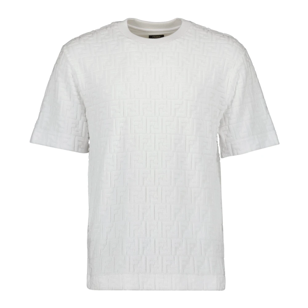 Fendi Bomullssvamp T-shirt med FF Mönster White, Herr