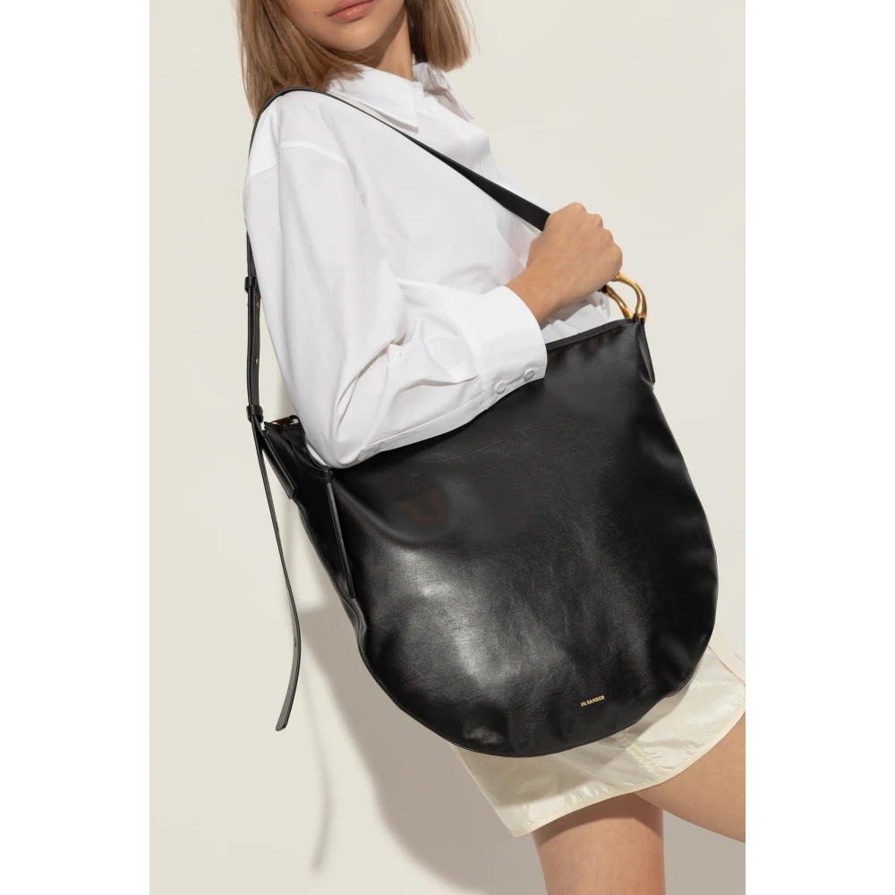 Jil Sander Schoudertas Moon Medium Black Dames