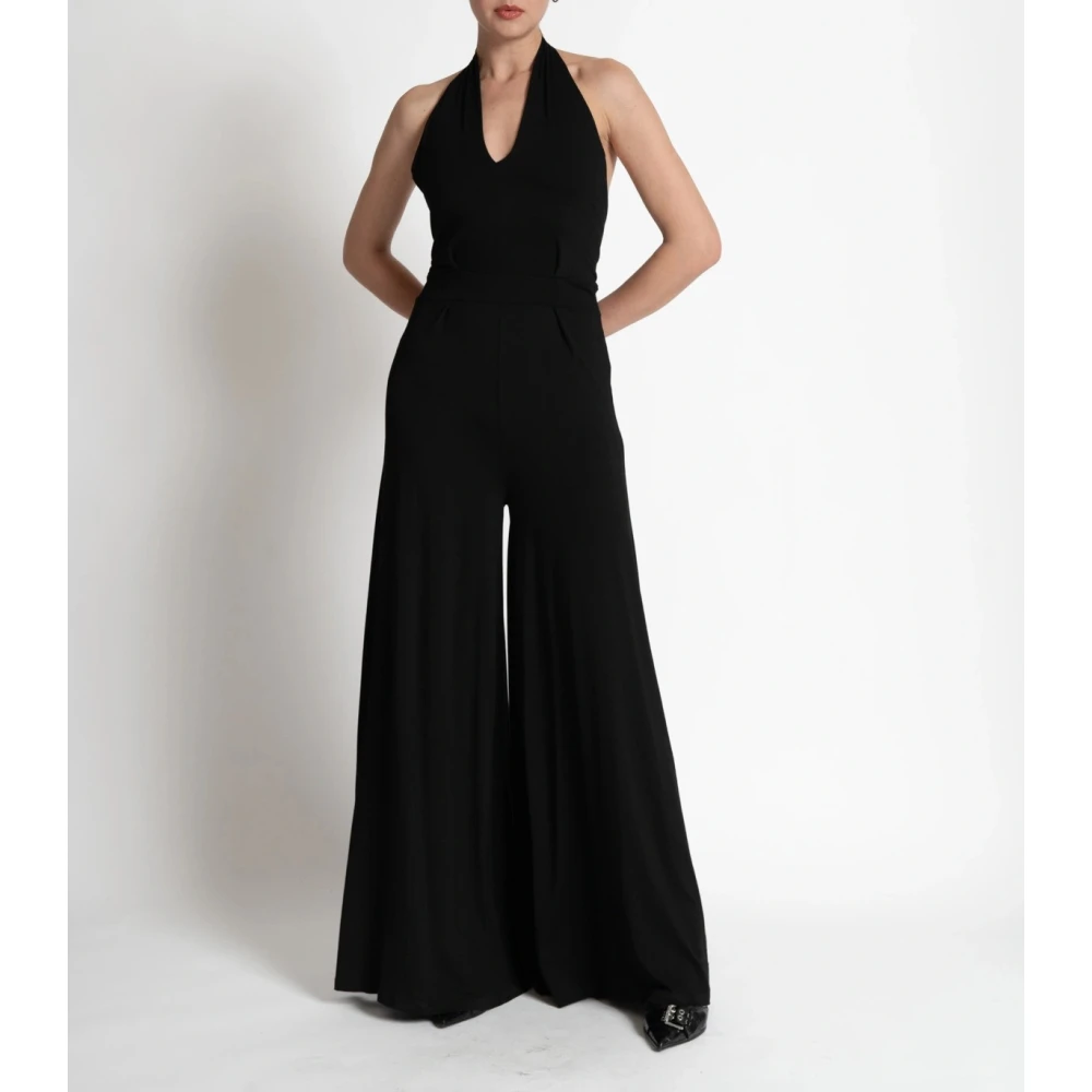 Kaos Lange Jersey Jumpsuit met Plooien Black Dames