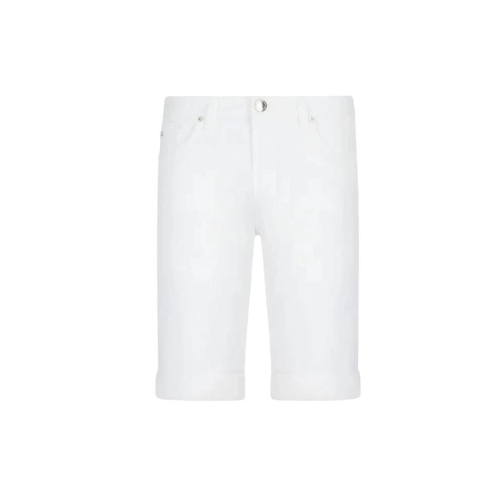 Emporio Armani Glanzende Katoenen Bermuda Shorts met Omslag-Wit White Heren