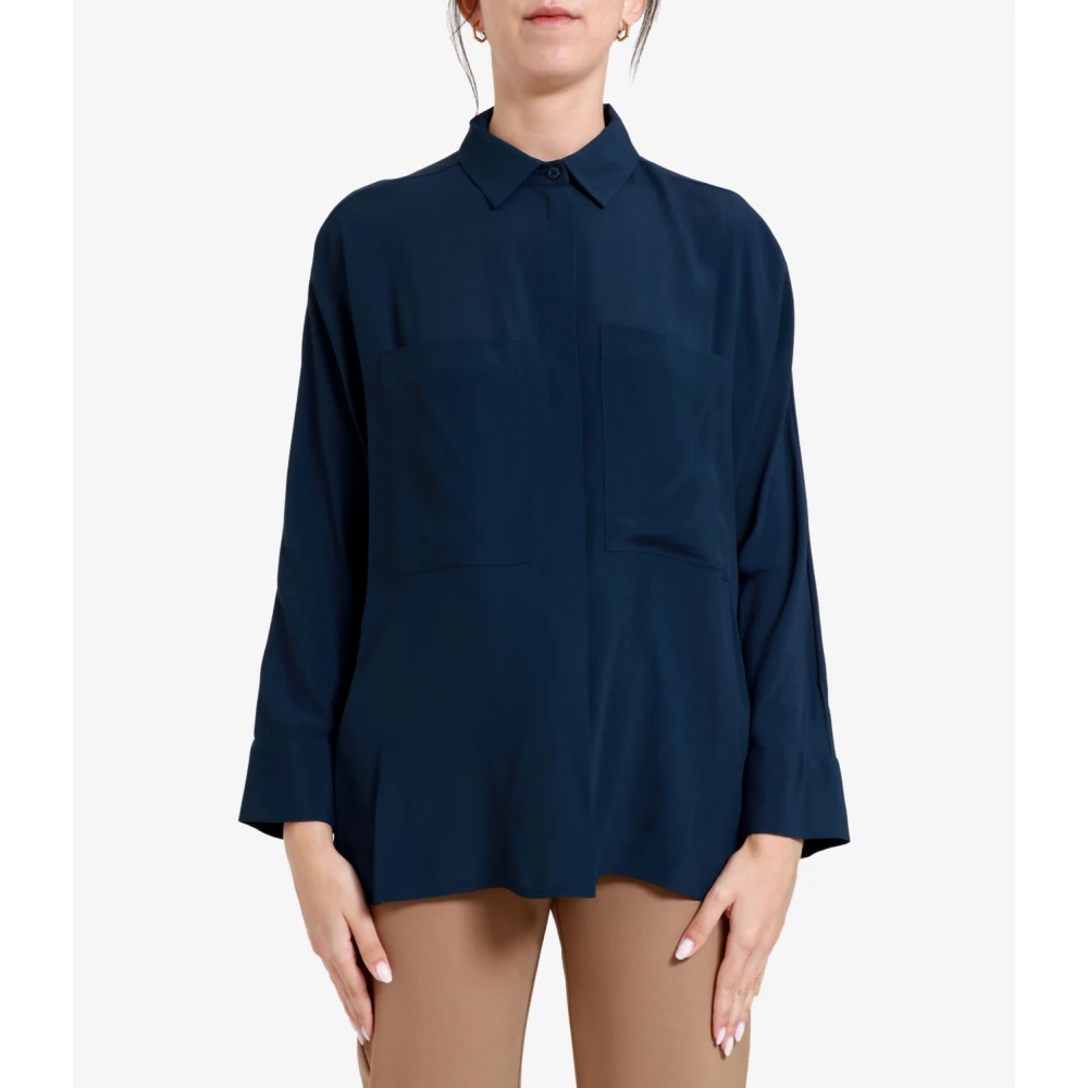 Semicouture Blauwe Oriana Crepe de Chine Shirt Blue Dames