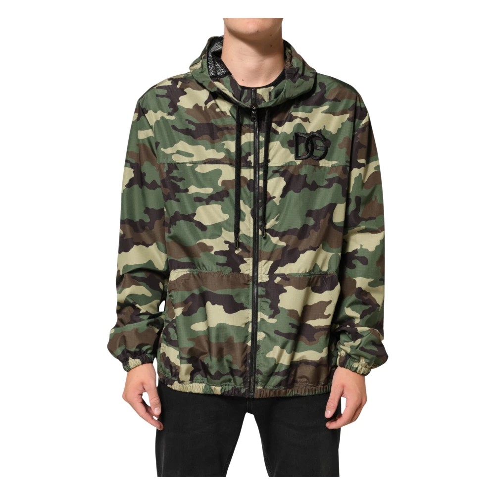 Dolce & Gabbana Men's Green Camouflage Hooded Sweatshirt Jacket