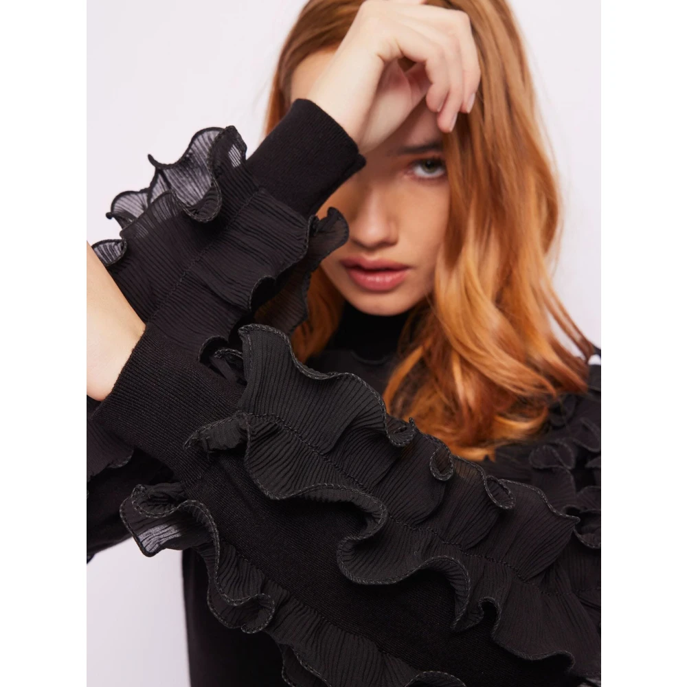 Gaudi Zwarte Mini Jurk met Organza Ruches Black Dames