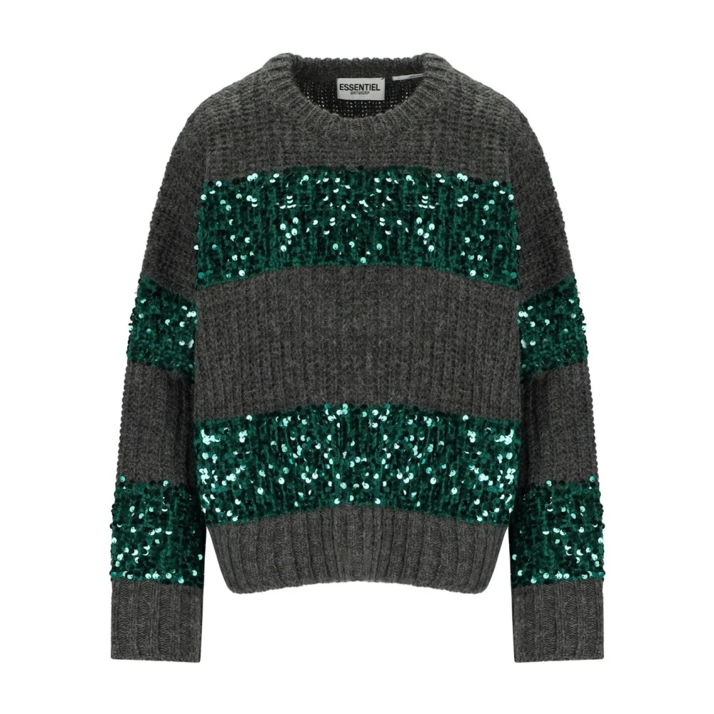 Essentiel Antwerp Sprankelende Gestreepte Gebreide Trui Gray Dames
